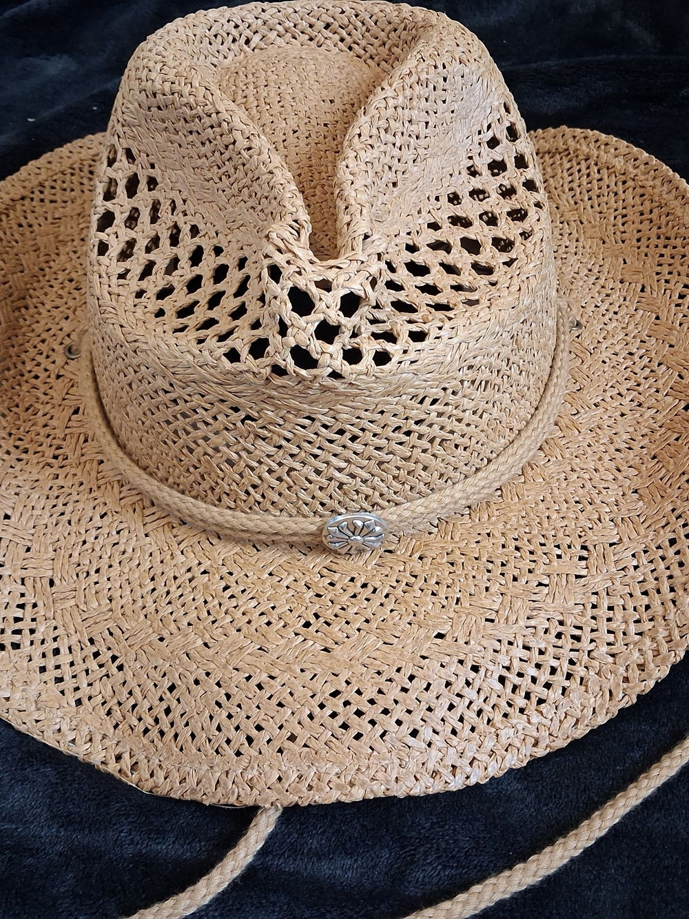 Peter Grimm Natural Tan Woven Straw Hat with Concho